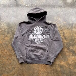 Element Skateboards Mens Large Graphic Hoodie Grey Faded Pullover M604